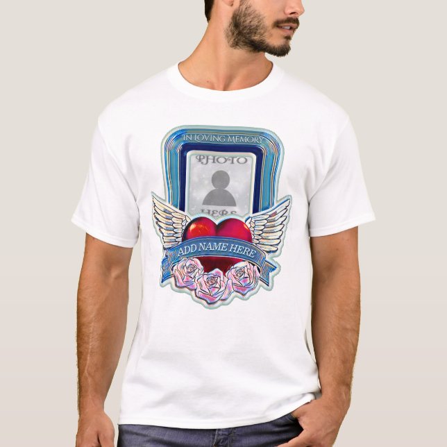 Photo Memorial | Heart, Angel Wings, Roses T-Shirt (Front)