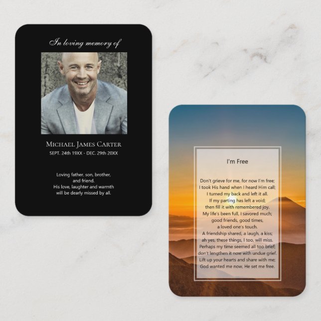 Photo memorial I'm Free prayer card (Front/Back)