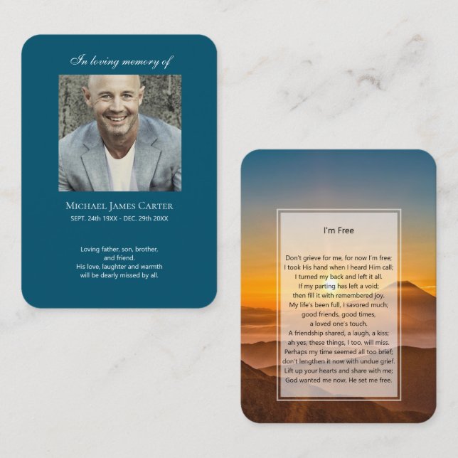 Photo memorial I'm Free prayer card (Front/Back)