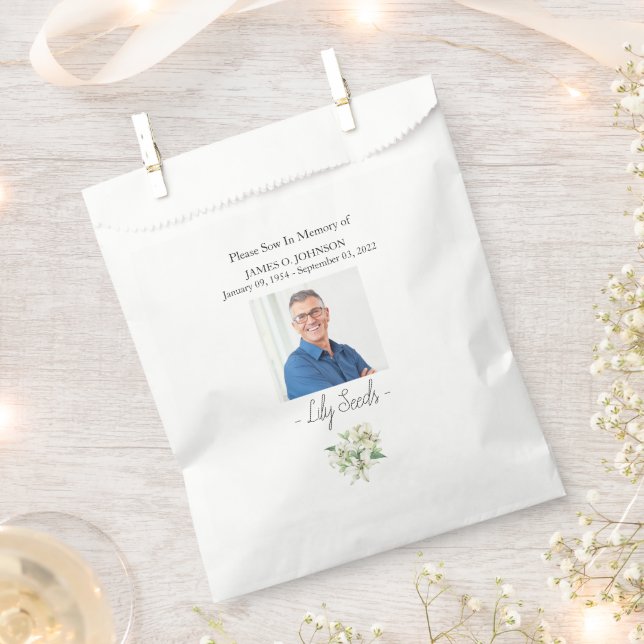 Photo Memorial Lily Seed Funeral Favour Bags (Clipped)