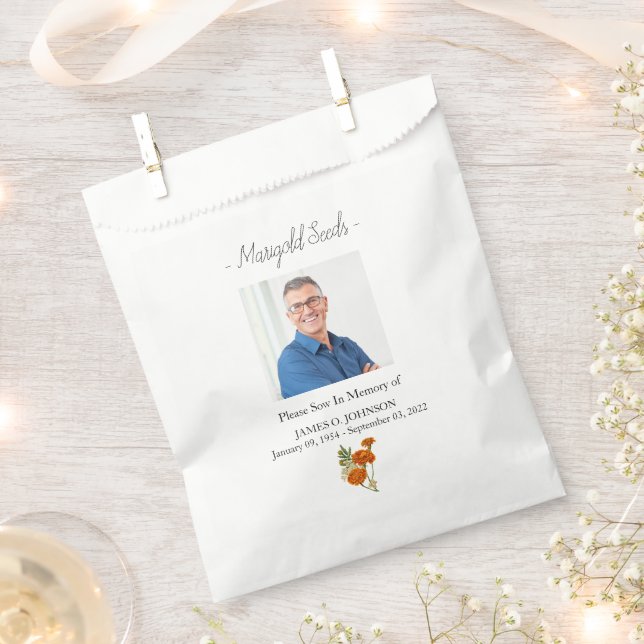 Photo Memorial Marigold Seed Funeral Favour Bags (Clipped)