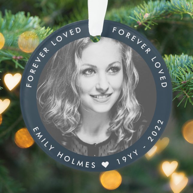 Photo Memorial | Navy Blue Photo Tribute Christmas Ornament (Creator Uploaded)