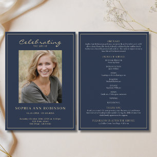 Photo Memorial Order Of Service Gold Blue Program Invitation