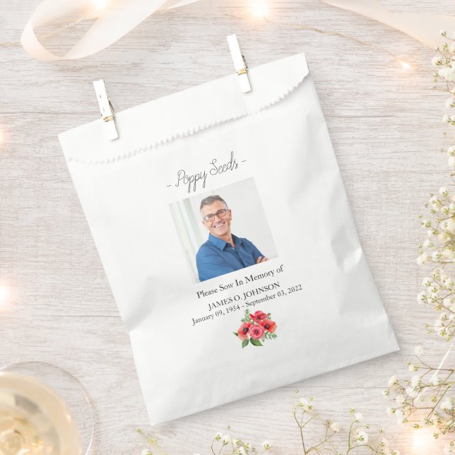 Photo Memorial Poppy Seed Funeral Favour Bags (Clipped)