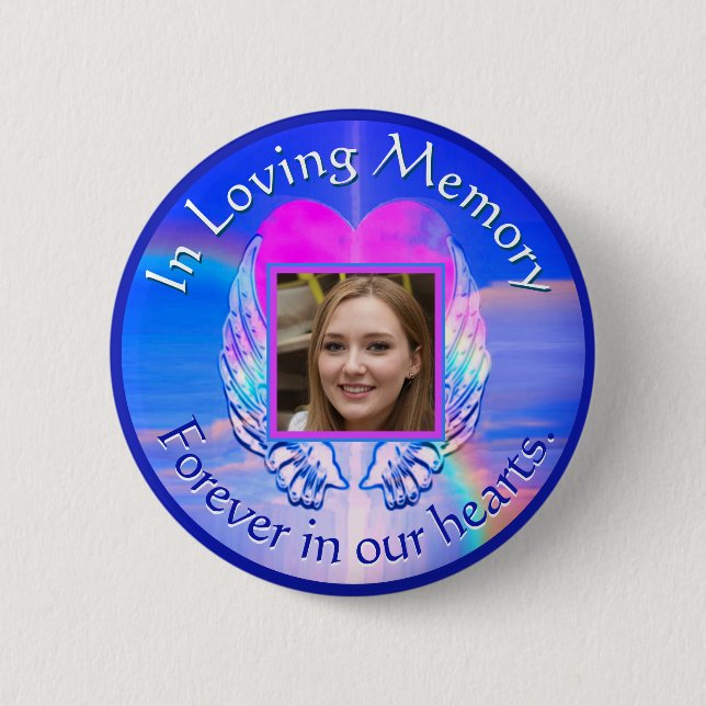 Photo Memorial Rainbow Heart 6 Cm Round Badge (Front)