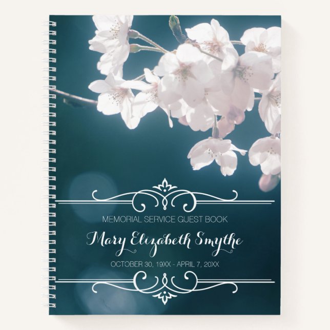 Photo Memorial Service Cherry Blossoms Guest Book (Front)