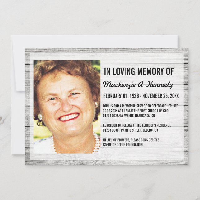 Photo Memorial Service or Funeral Invitations (Front)