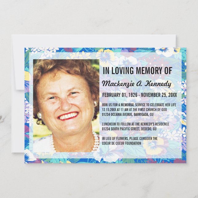 Photo Memorial Service or Funeral Invitations (Front)