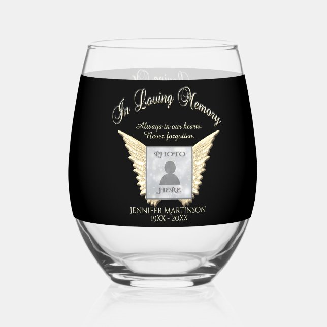 Photo Memorial Stemless Wine Glass (Front)