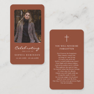 Photo Memorial Terracotta Burnt Orange Prayer Card