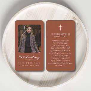 Photo Memorial Terracotta Burnt Orange Prayer Card