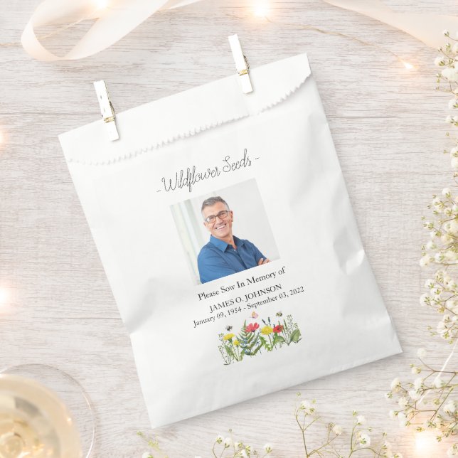 Photo Memorial Wildflower Seed Funeral Favour Bags (Clipped)