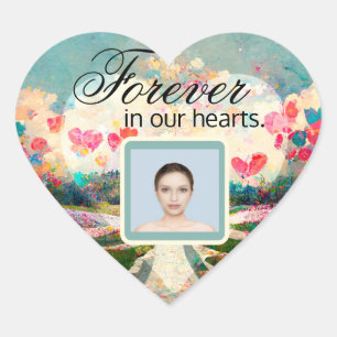Photo Memorial with Heart and Flowers Sticker