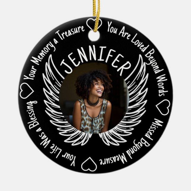 Photo Memorial with Name and Poem Ceramic Tree Decoration (Front)