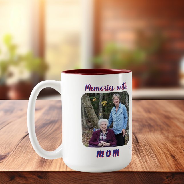 Photo  Memories  Mum Blue/Red Presonlize Two-Tone Coffee Mug (Simple Mom and daughter Photo Mug, quick and easy to upload your own photos)