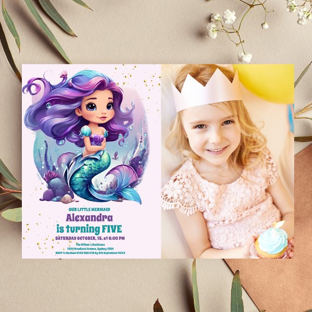 Photo Mermaid Magical Birthday Party Invitation (Creator Uploaded)