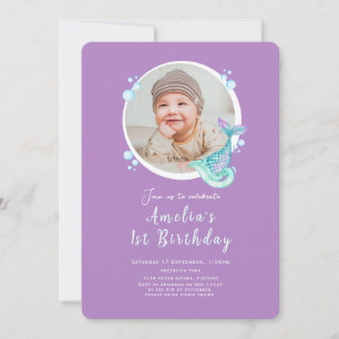 Photo Mermaid Purple Birthday Invitation