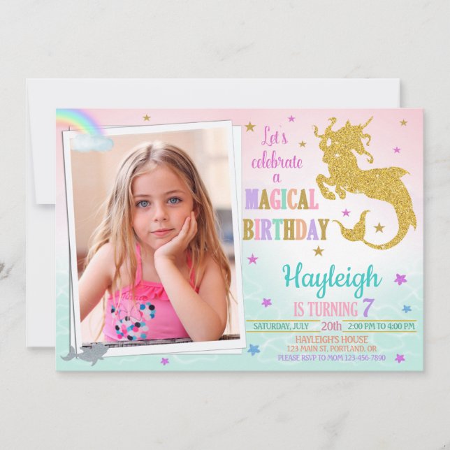 Photo Mermicorn birthday invitation Mericorn girl (Front)