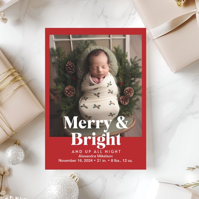 Photo Merry and Bright Birth Announcement (Creator Uploaded)