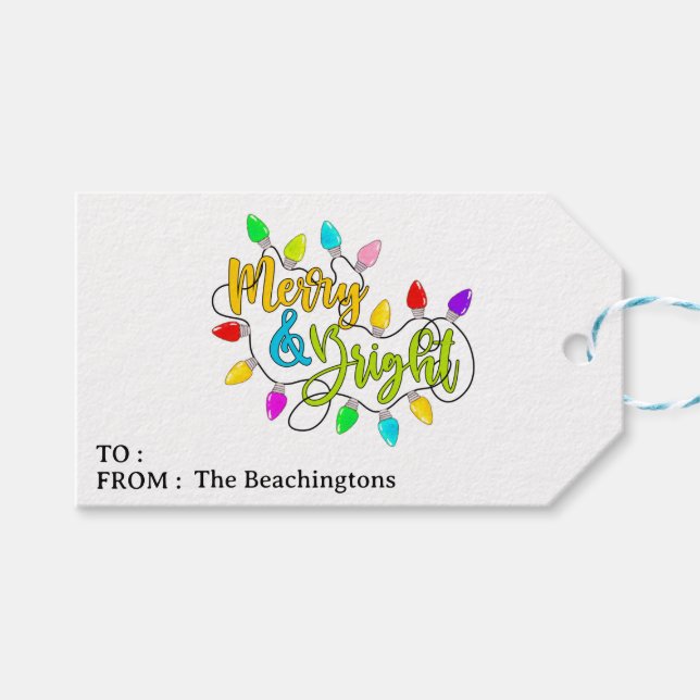*~* PHOTO Merry Bright AP44 Christmas Gift Tag (Front (Horizontal))