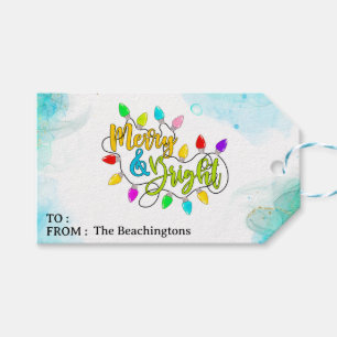 *~* PHOTO Merry Bright colorful Christmas Gift Tags
