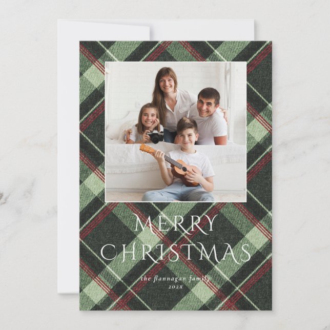 Photo Merry Burgundy Pine Green Holiday Card (Front)