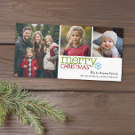 Photo - Merry Christmas 3 photo collage minimal Holiday Card<br><div class="desc">Customise this with 3 photos and family name. Includes an option to add the year and the first names of your family members.</div>