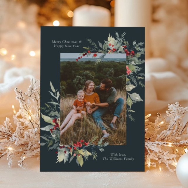 Photo Merry Christmas Botanicals Card (Creator Uploaded)