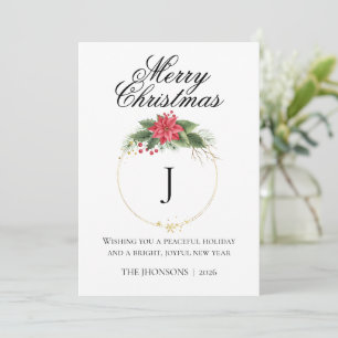Photo Merry Christmas Burgundy Wreath Monogram