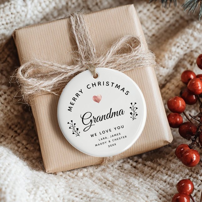 Photo Merry Christmas Grandma Chic Rose Gold Heart Ceramic Tree Decoration (Creator Uploaded)