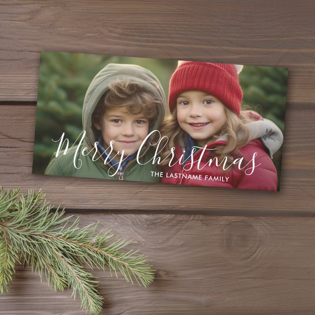 Photo - Merry Christmas Handwritten Script Holiday Card (A photo card with a Christmas theme. Add 1 photo and greeting. Download option available.)