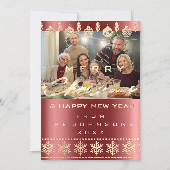Photo Merry Christmas Happy New Year Burgundy Holiday Card (Front)