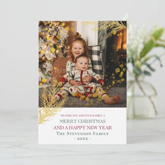 Photo Merry Christmas Happy New Year Personalised Holiday Card (Standing Front)