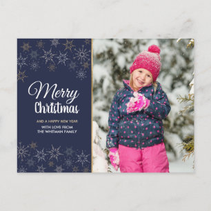 Photo Merry Christmas Navy Blue Holiday Postcard