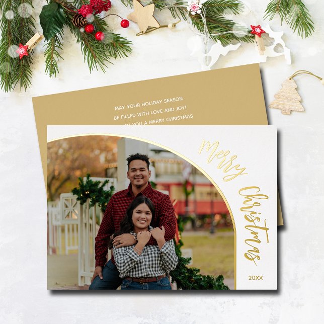 Photo Merry Christmas Script Gold (Merry Christmas REAL gold foil holiday photo cards)