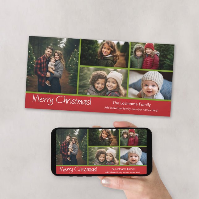 Photo - Merry Christmas with 5 photo collage Holiday Card (Add 5 photos and either print or download - online Christmas Card)