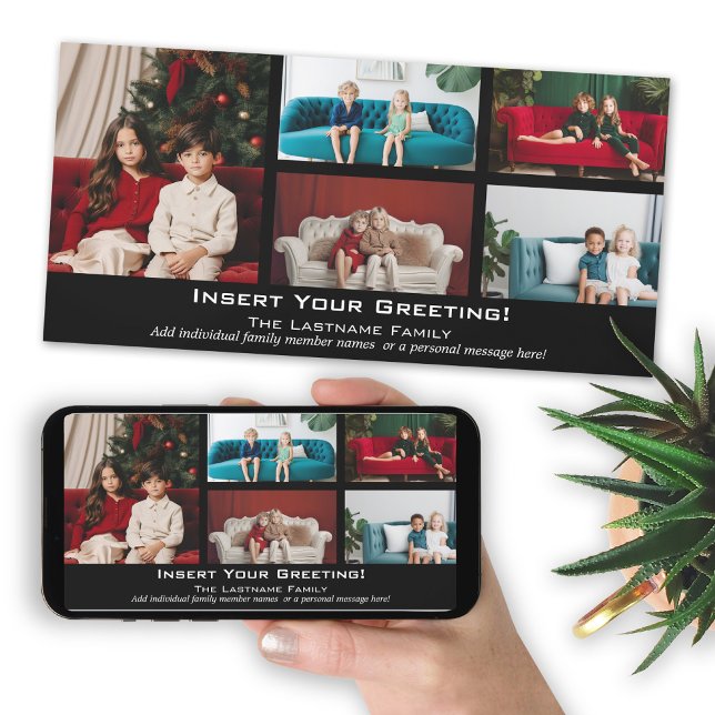 Photo - Merry Christmas with 5 photo collage Holiday Card (Add photos to this Christmas card and download a copy to send electronically or post on social media)