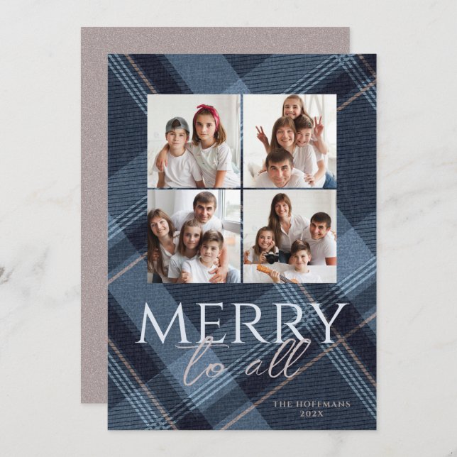 Photo Merry Navy Gold Holiday Card (Front/Back)