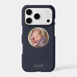 Photo Midnight Blue Faux Leather Modern Monogram
