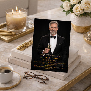 Photo milestone gold birthday invitation