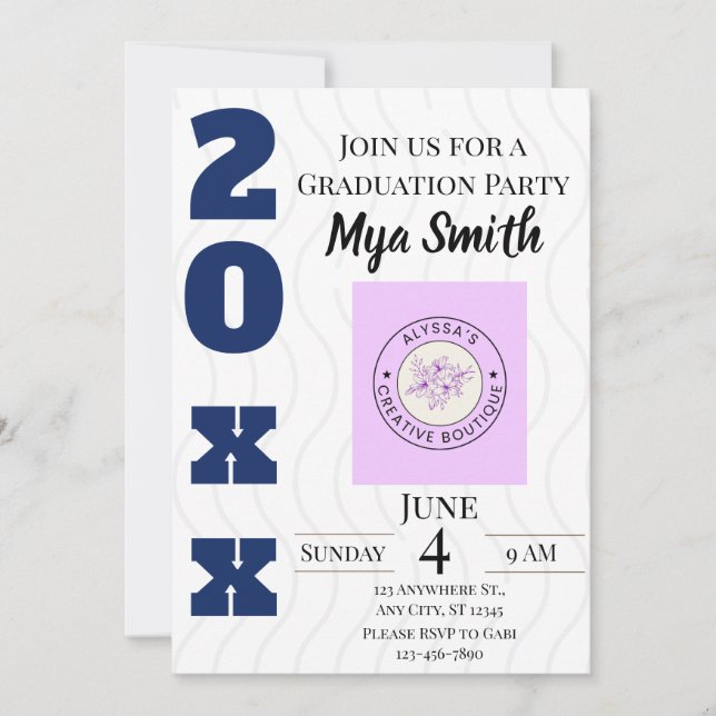 Photo Minimal Lined Graduation Invitation (Front)