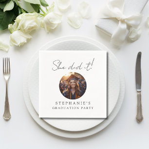 Photo Minimal Modern She Did It Graduation Party Napkin