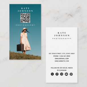 Photo Minimal Photographer QR Code Social Media   Business Card