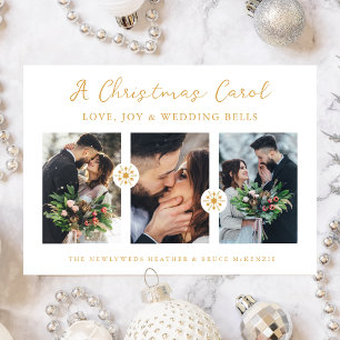 Photo Minimal Snowflakes Newlyweds First Christmas Holiday Card