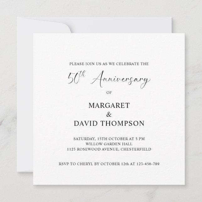 Photo Minimalist Black and White 50th Anniversary Invitation (Front)