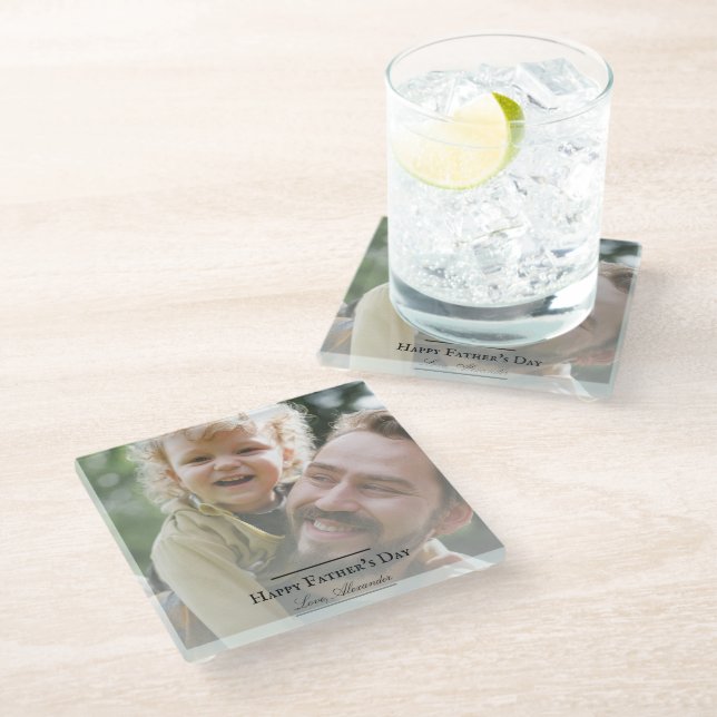 Photo Minimalist Father's Day Glass Coaster (Angled)