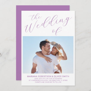 Photo Minimalist Lavender Script Wedding Invitation