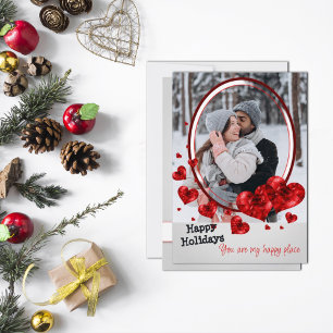 Photo Minimalist Love Heart Red Holiday Card
