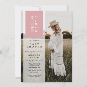 Photo Minimalist Pink Girl Hello Baby Shower Invitation