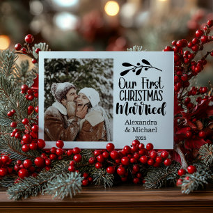 Photo Minimialist Our First Christmas Married Holiday Card